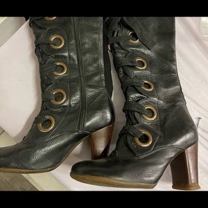 RARE Ribbon Lace Leather Boots - Black - Ladies size 9.5